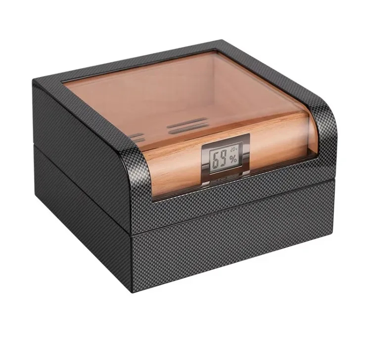 Wood Moisturizing Transparent Lid With Humidifier Polychrome Wood High Gloss Paint Cigar Case At Home
