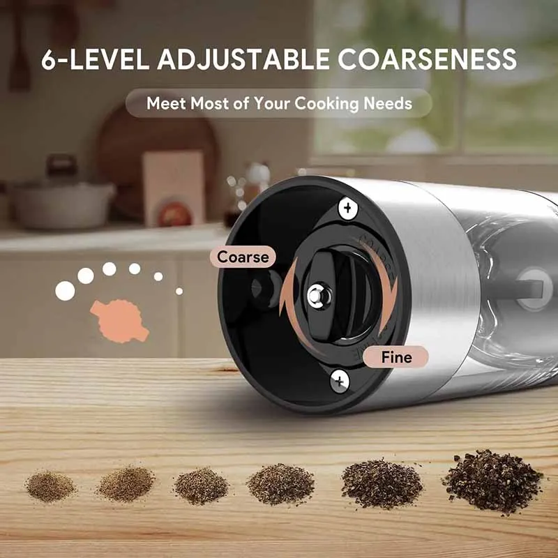 Stainless Steel Automatic Electric Salt and Pepper Grinder New Smart Rechargeable Mills With Adjustable