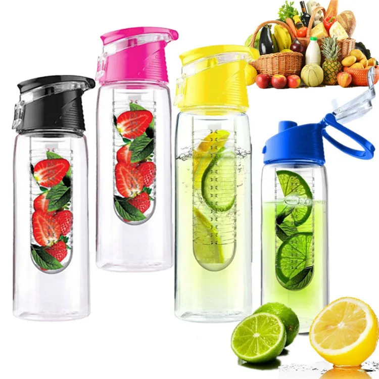 Mikenda  Sport Fruit Infuser Water Bottle Tritan Fruit Infusion Shaker Infuser Bottle Plastic With Push Lid