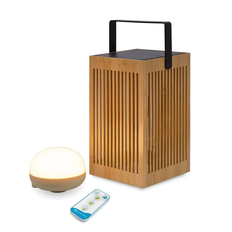 Home Decor Solar Light Outdoor Waterproof Wooden Portable Solar Lantern Square LED Table Lamp