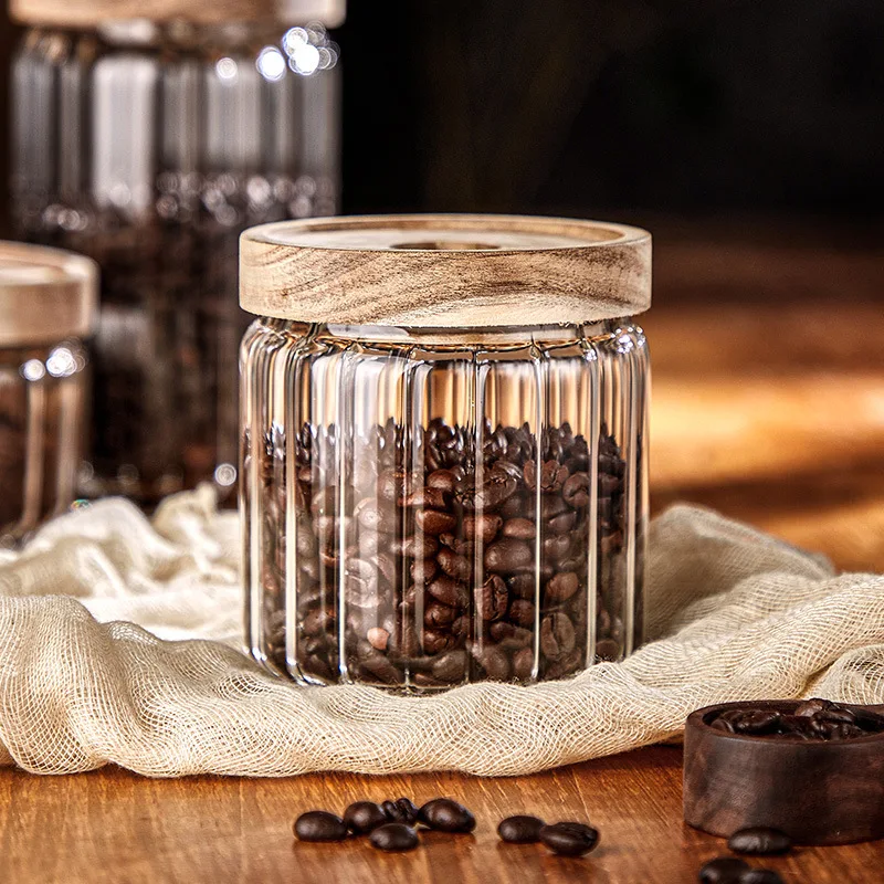 Ribbed Glass Jar Food Storage Container Glass Canisters Decorative Organizer Bottle