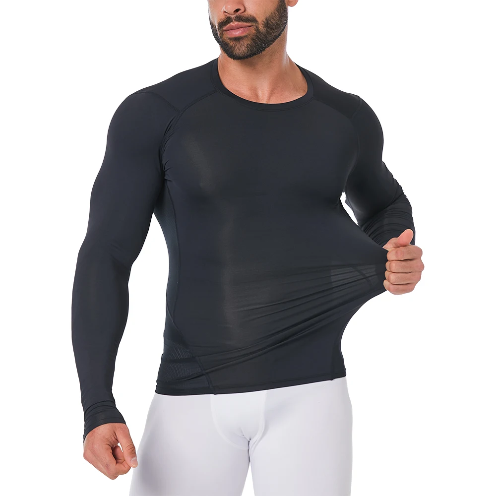 Black Compression Shirts Base Layer Polyester Workout Shirt Men Fitness Long Sleeve Mens Compression Shirt