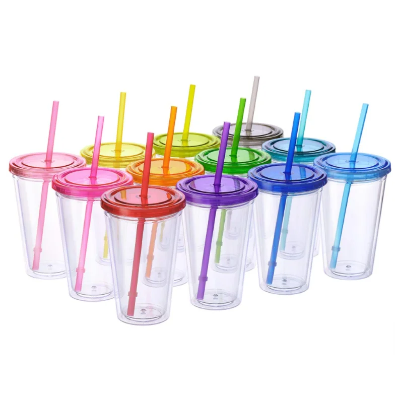 Cupture Classic Candy Insulated Tumbler Cup with Lid, Reusable Straw & Hello Name Tags - 16 oz, 12 Pack