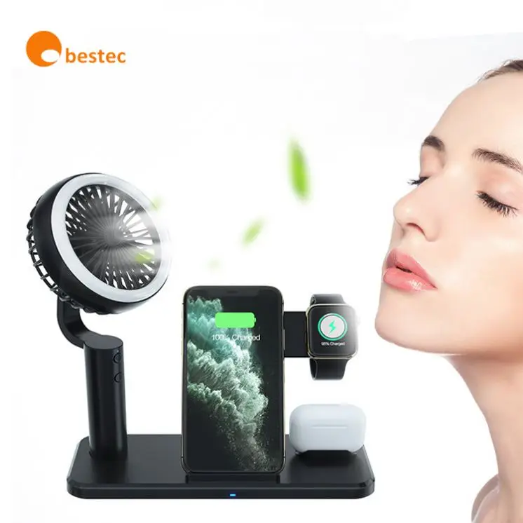 2021 New Arrivals Portable Rechargeable Fan Charging Station for iwatch for airpods for phone for Samsung Wireless Charger