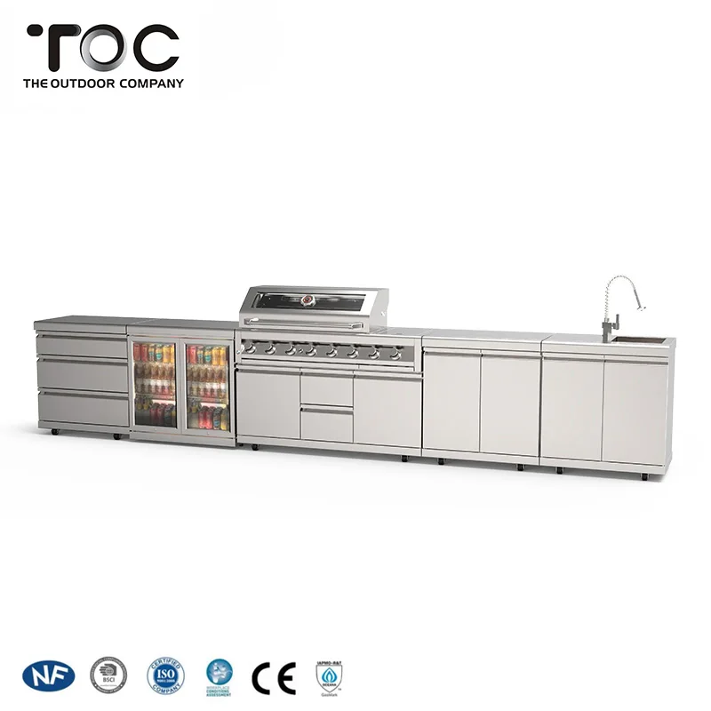 Современный уличный кухонный шкаф из нержавеющей стали с грилем и углем для барбекю