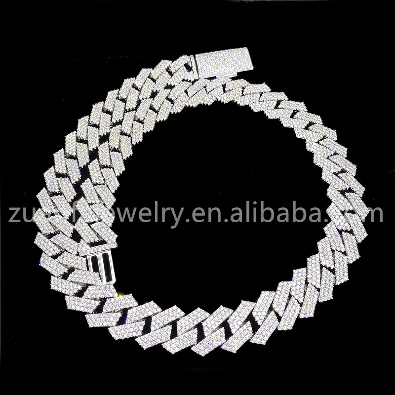 Sterling Silver 925 Lab Diamonds Mens Cuban Necklace Iced Out Hip Hop Moissanite Cuban Link