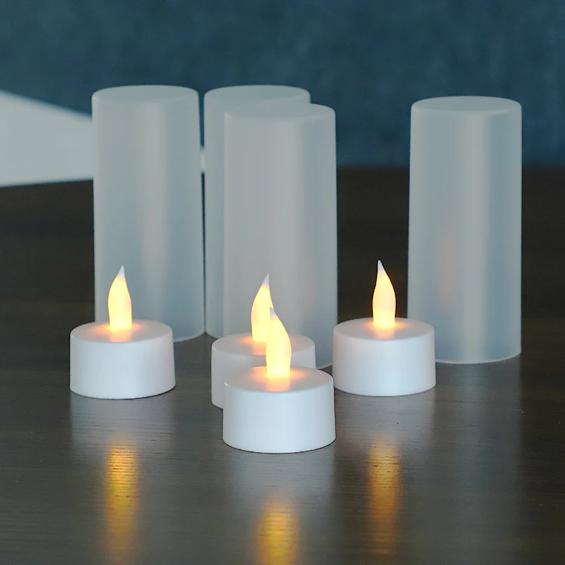 Timer Remote Control Set Of 4 Fickering Flameless  Rechargeable Tea Lights Led Candle Light