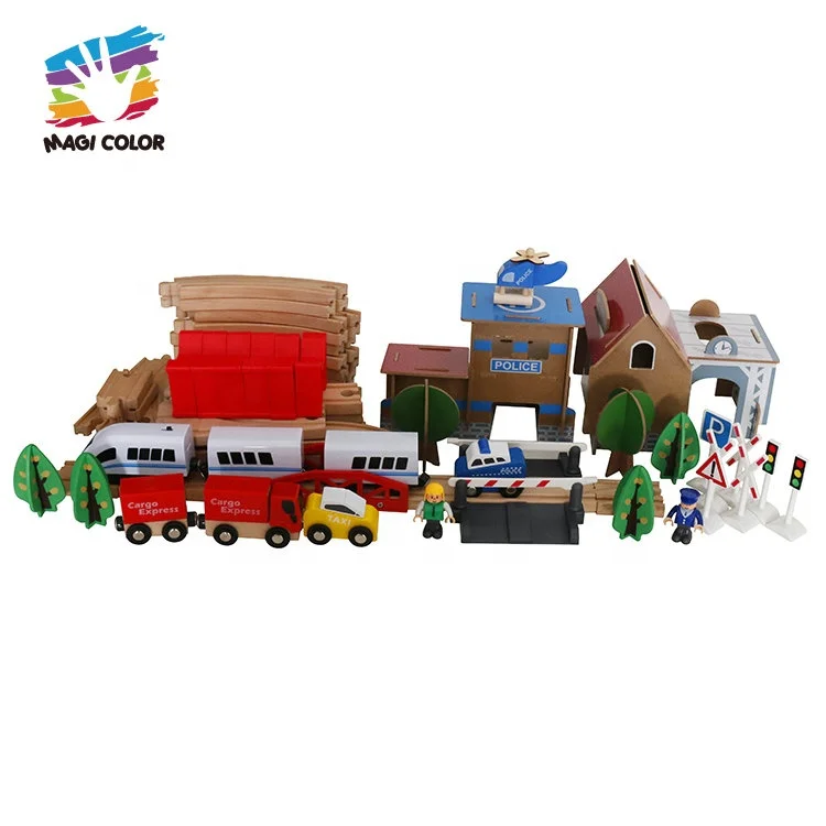 Wholesale funny children wooden electric toy train sets best kids wooden train track toy W04C048