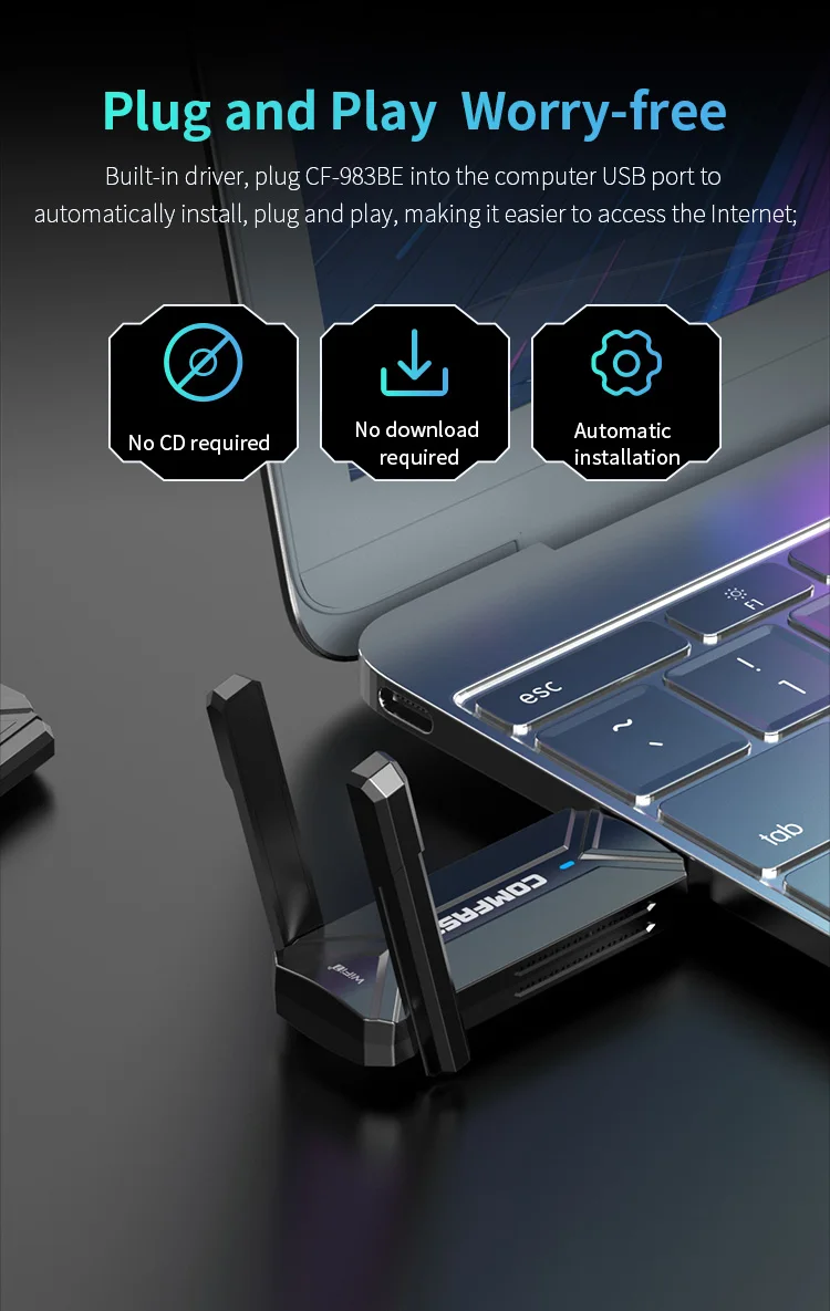 2025 COMFAST WiFi7 6500Mbps Tri-band network cards Driver Free Wireless USB dongle wifi adapter