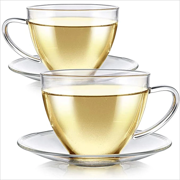 240 ML Capacity Borosilicate Glass Durable and Heat Resistant Teacup and Saucer Set