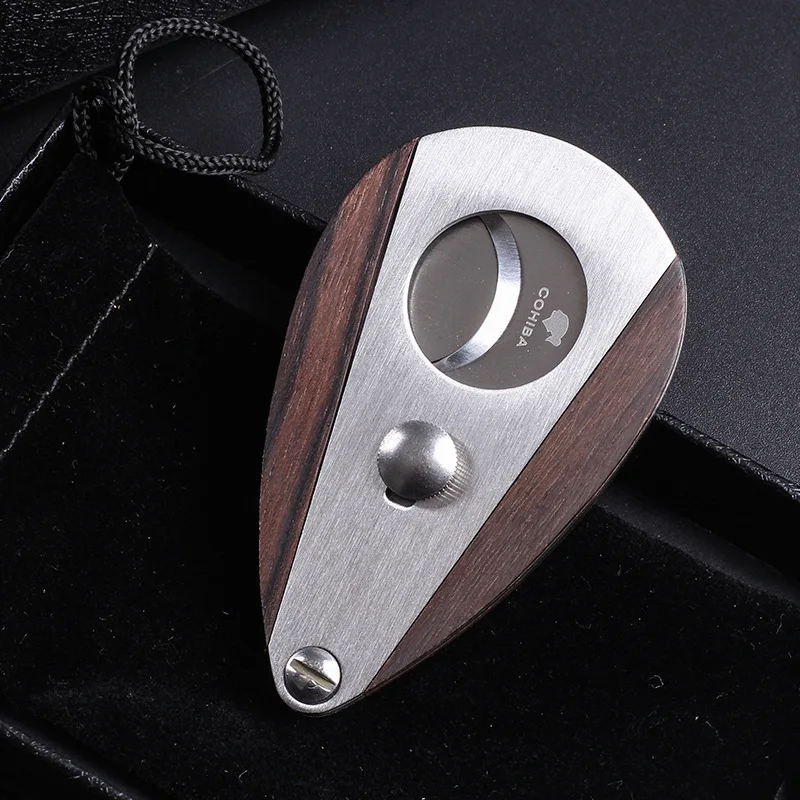 cigar cutter accessories 54 ring gauge teardrop shape double blade wood cigar cutter knife v cut damascus