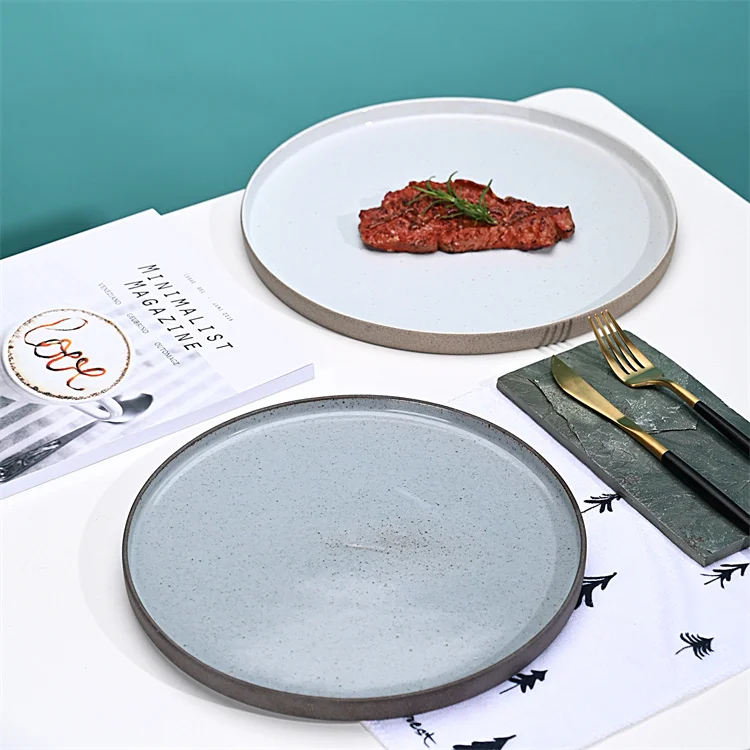 Clear White Glaze Plain Porcelain Charger Dish Nature Clay Sandy Effect Light Dinner Plate Home Hotel Use Packaging Storage