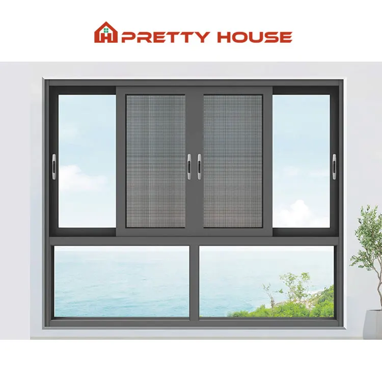 High Security Anti theft Three Panel House Sliding Window Design Residential Hotel Aluminum Double Glazed Window