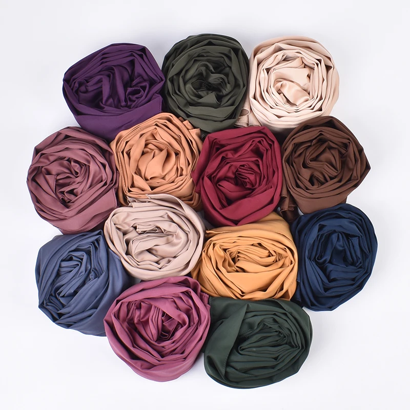 Custom Elegant fashion 30 Colours Collection Solid Matt Satin Silk scarf for Women Wedding Party Shawls and Wraps satin hijab