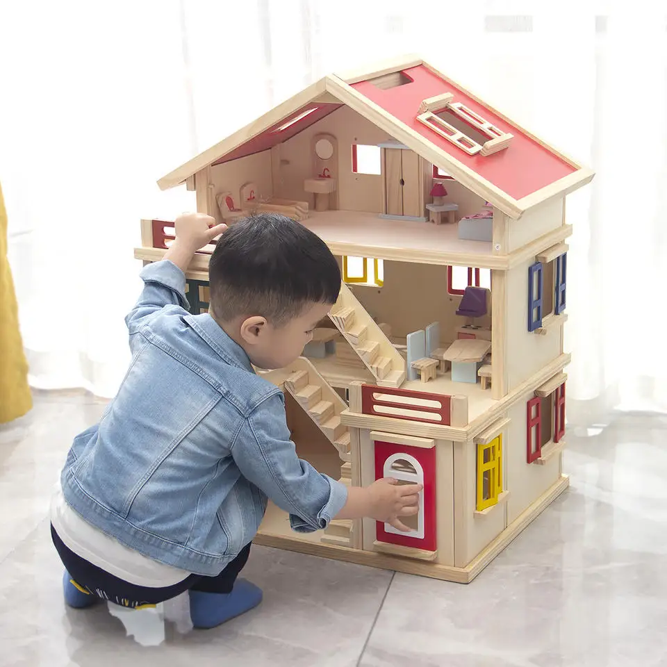 Wholesale 3d wooden miniature doll house kit diy doll house doll chair kids education wooden toy