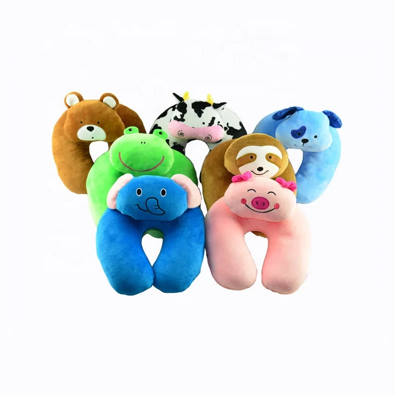 
chinese animal style printed or embroidery travel custom Super soft plush microdead filled kids baby neck pillow for car home 
