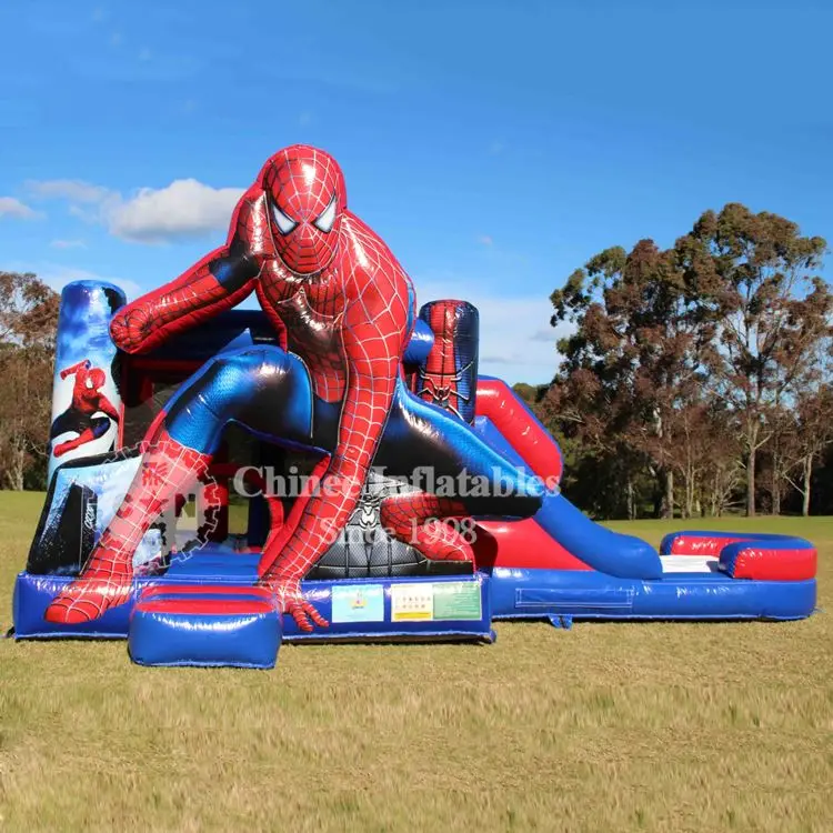 commercial kids obstacle game combo castle inflatable bouncy slide jump spiderman bounce house
