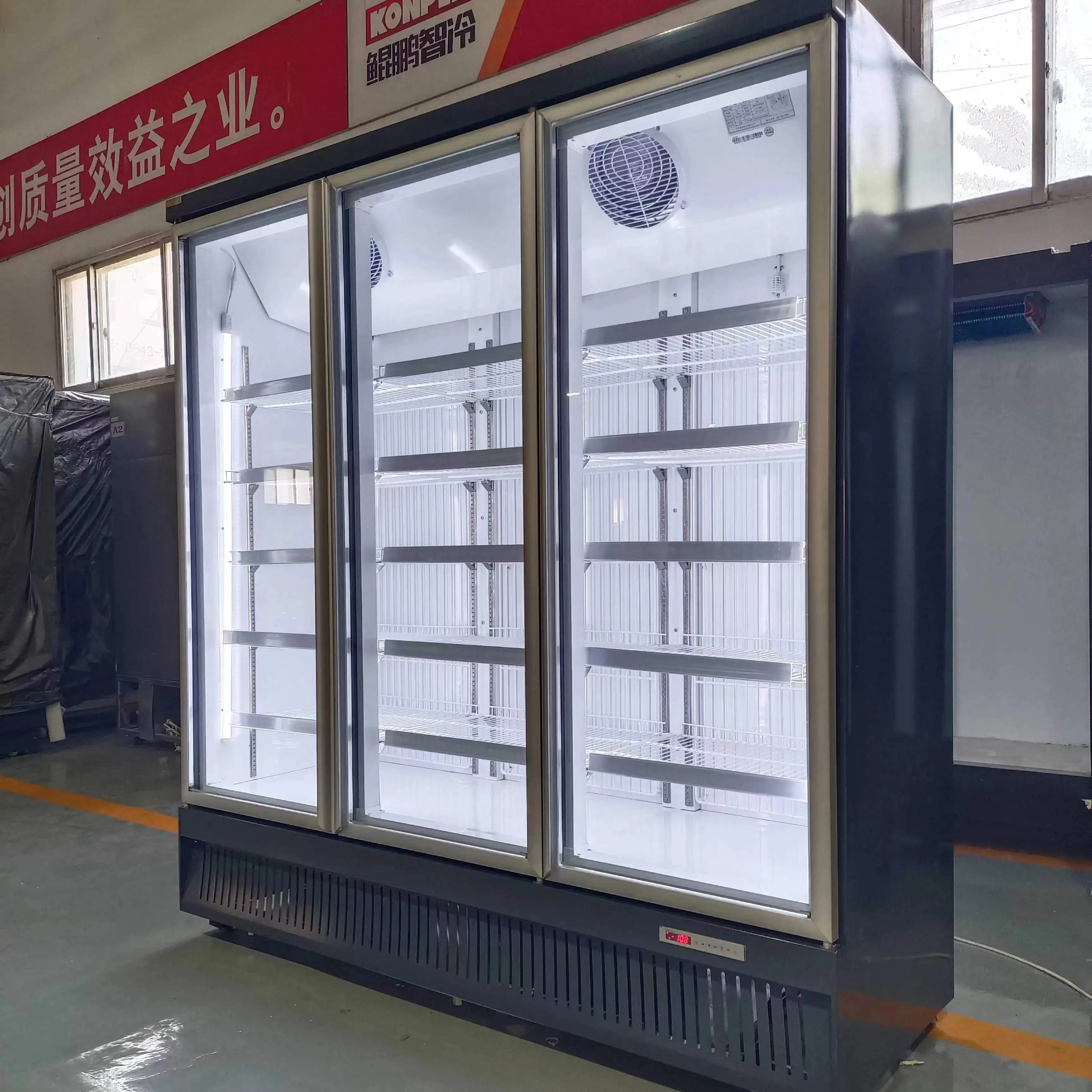 Upright vertical type 3 door  glass door freezer