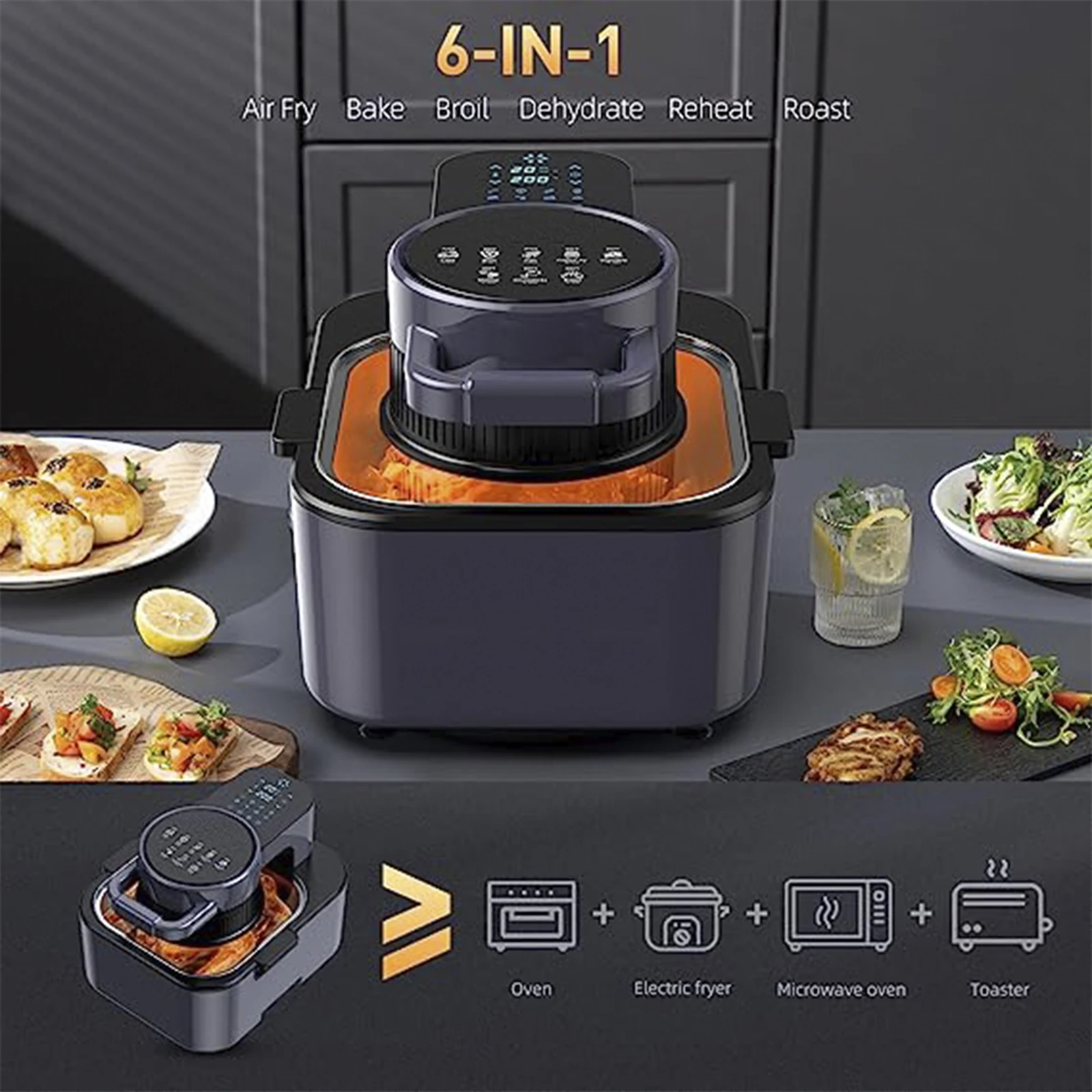 8Qt Visual Air Fryer with non-stick and dishwasher safe basket 6 in 1 Low Noise