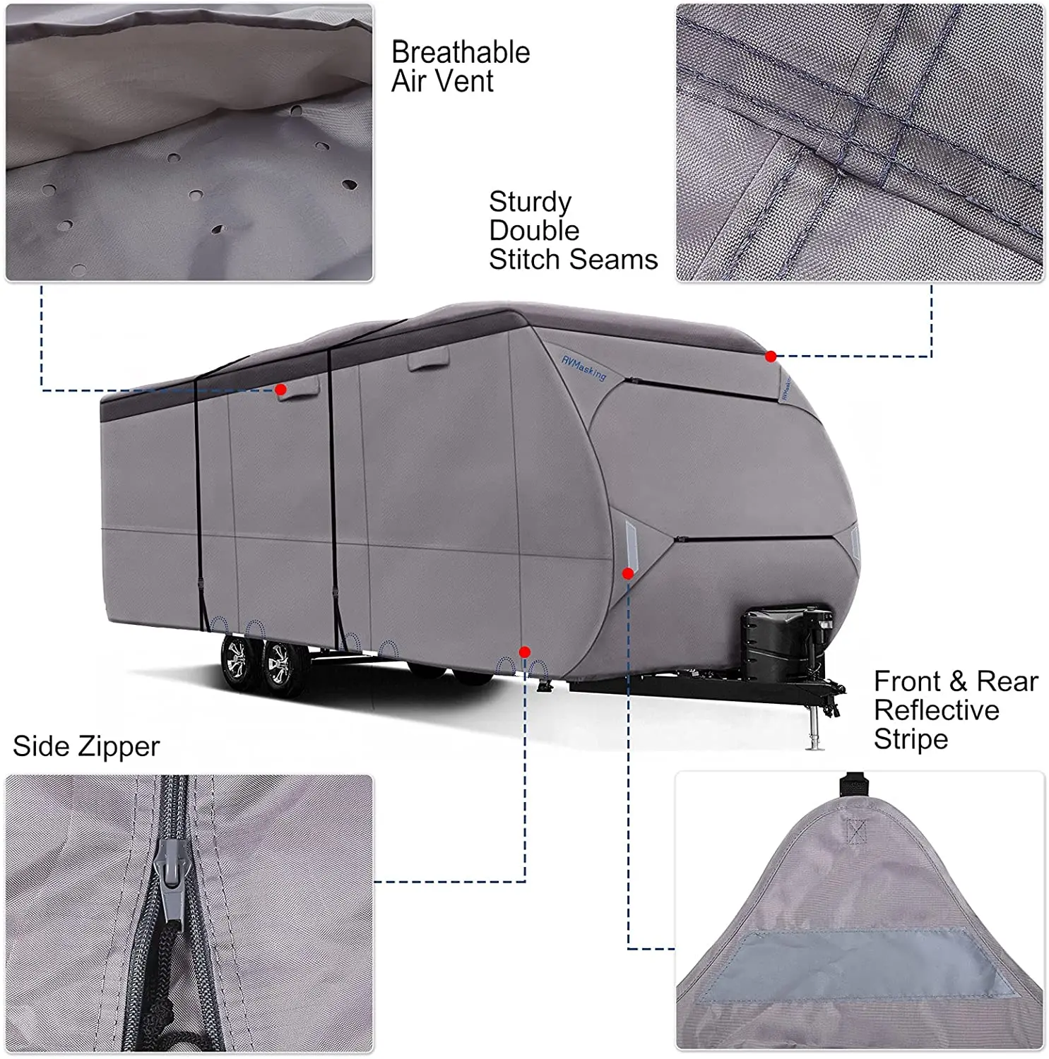 Upgraded Waterproof 450D Top 4 Tire Covers Tongue Jack CoverTravel Trailer RV Camper Motorhome Cover