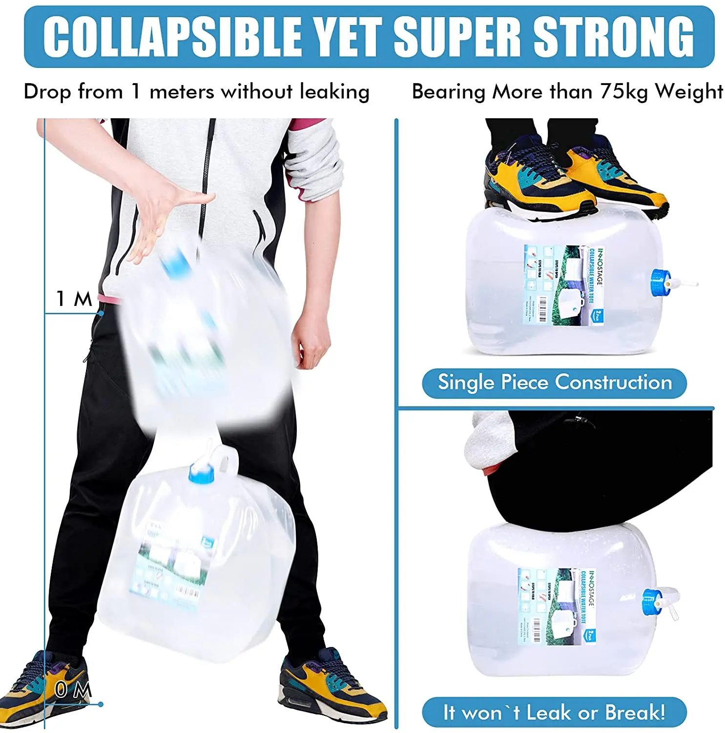 10L 15L 20L Premium Portable Collapsible Water Container with Spigot, BPA Free Water Storage Jug Foldable Water Tank for camping