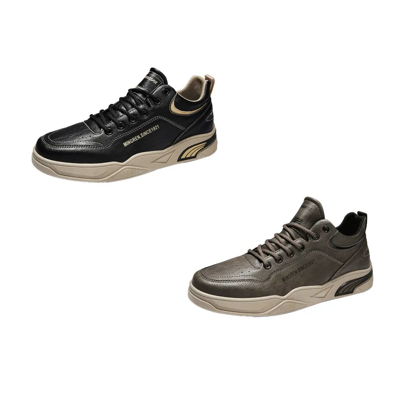 Men Fashion Cool Genuine Leather Casual Soft Flat Black High Top Rubber Pu Warm Non Slip Durable Boots