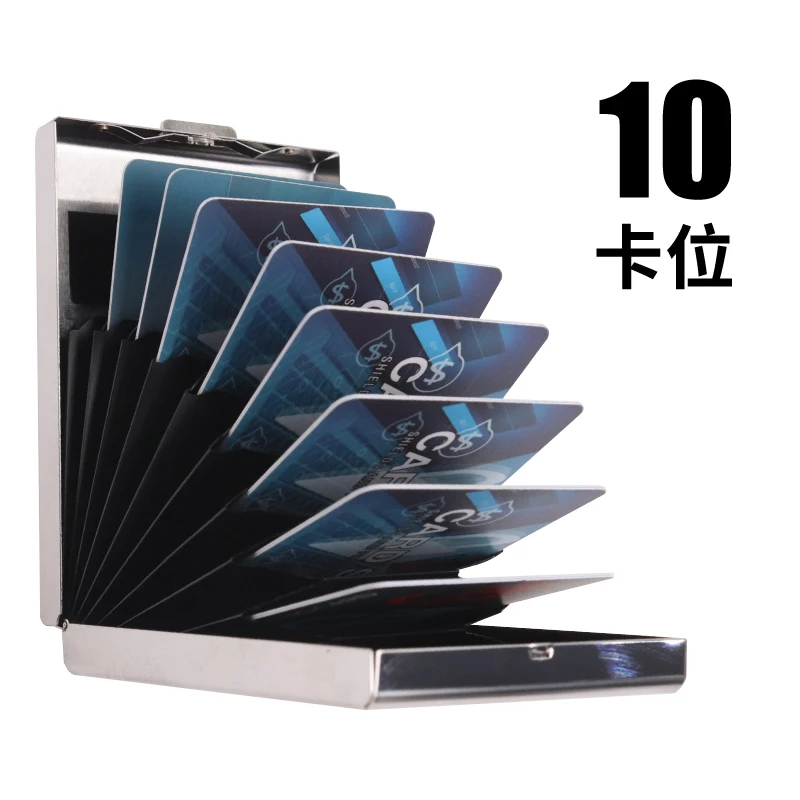 Large Size Stainless Steel Credit Card Case Metal Card Wallet ID Card Case With 10 Slots RFID Blocking Cardholder