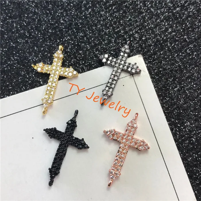 CZ Micro Pave Maltese Cross Connector/Link, Cubic Zirconia Pave Bracelet Necklace Connector