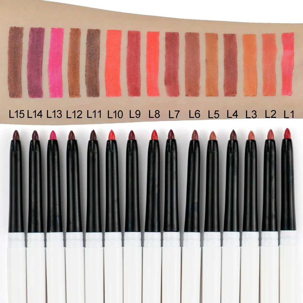 15 colors pink custom lip liner waterproof private label lip liner cream brown lip liner pencil