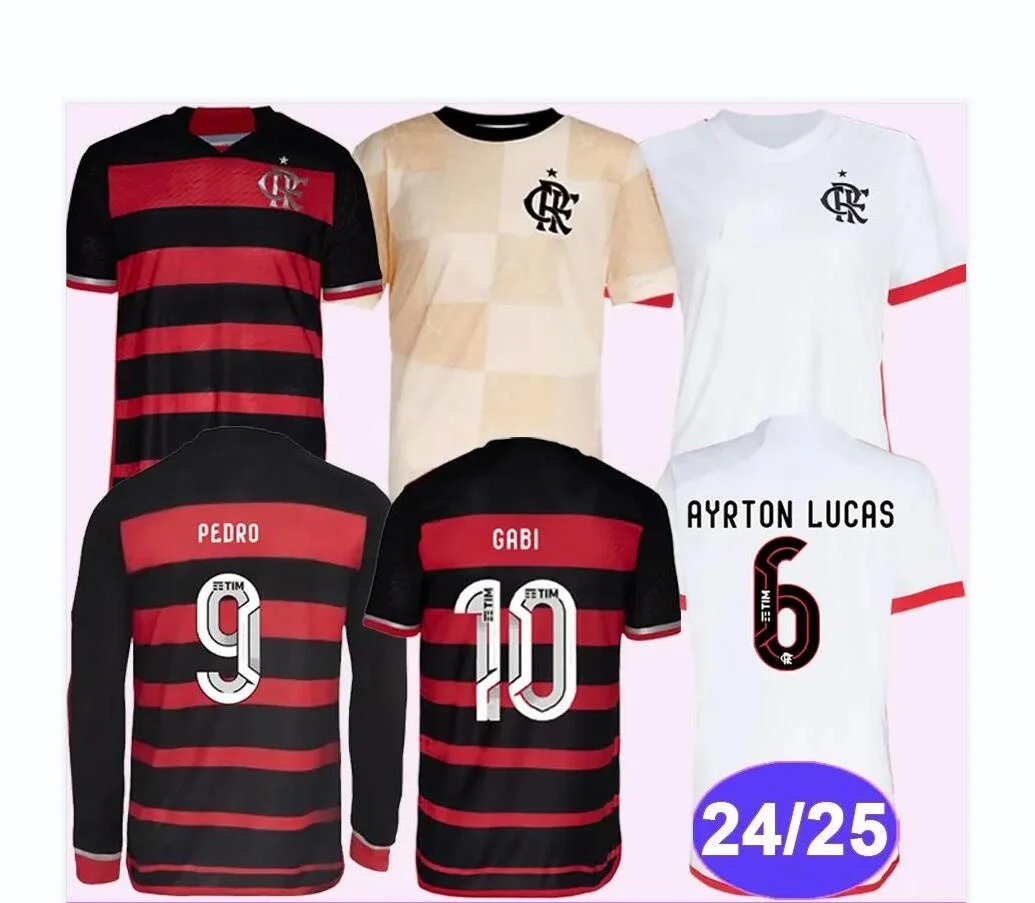 24 25 Flamengo Player Mens Soccer Jerseys Long Sleeve GABI PEDRO  L. ARAUJO FABRICIO BRUNO ALLAN DE Training Wear
