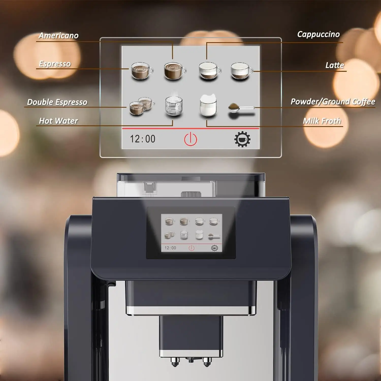 19 Bar Pressure Pump One Touch Cappuccino Commercial Fully Automatic Coffee Machine with Big Bean Container