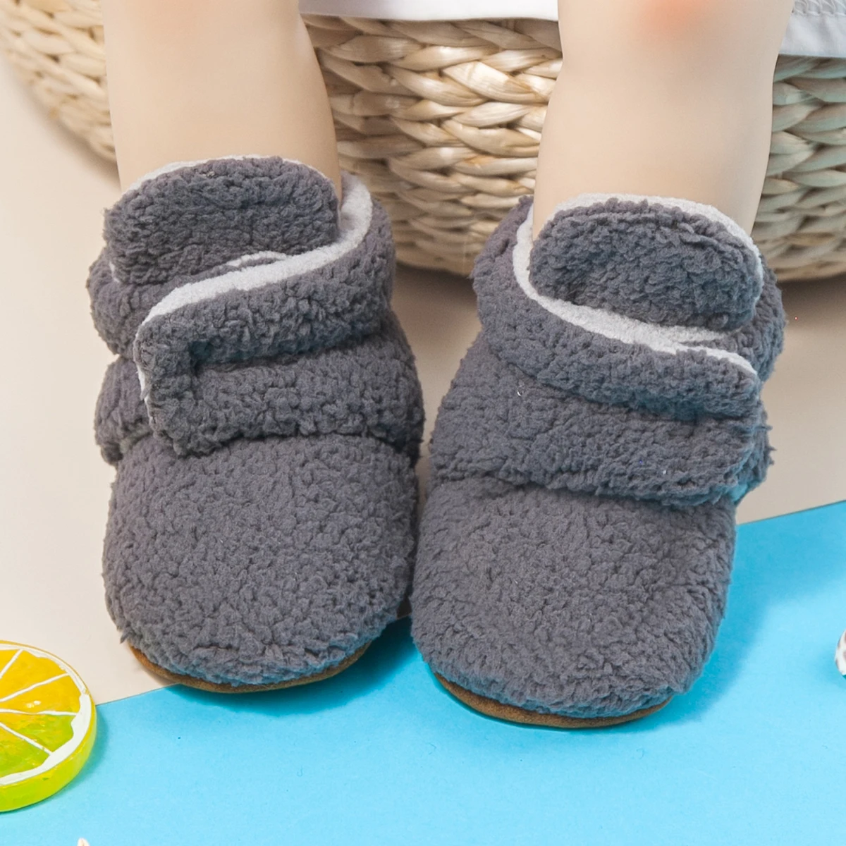 Customize Fleece Lined Baby Booties Hook&Loop Closure Soft Warm Infant & Toddler Winter Shoes Crib Shoes
