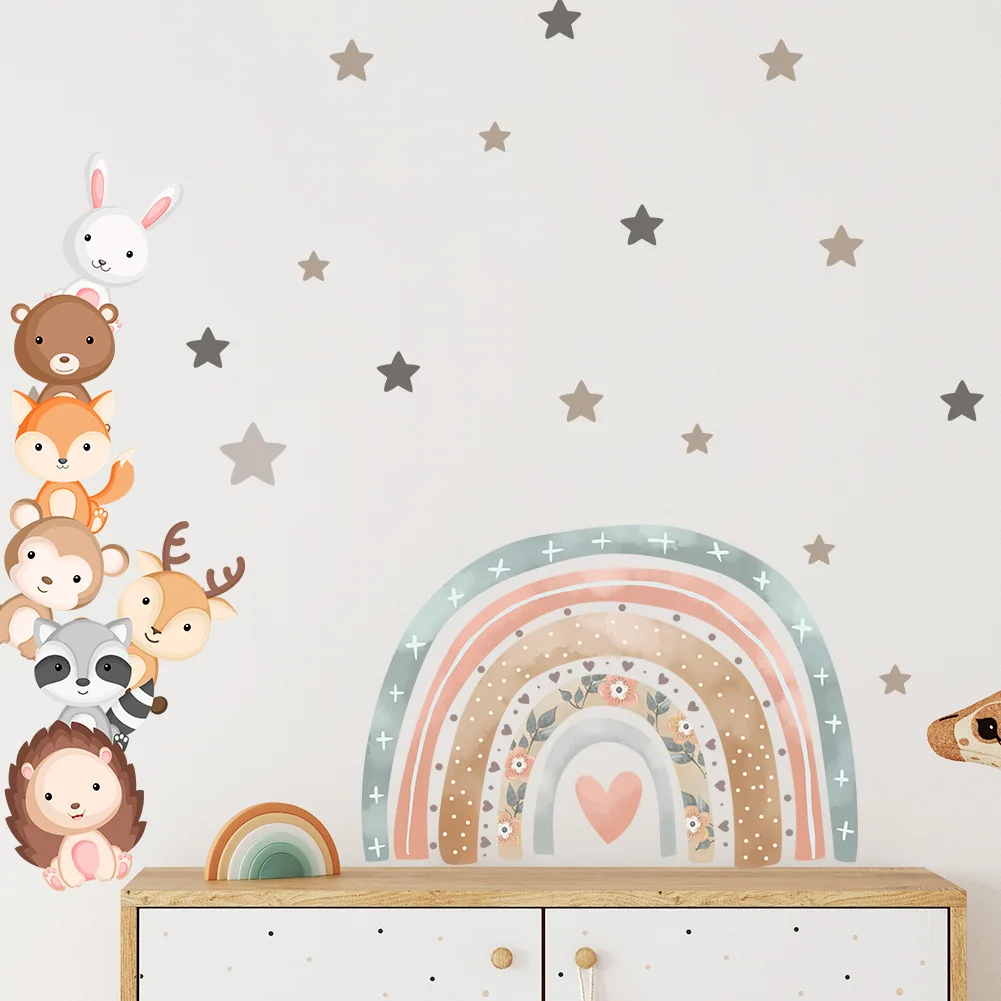 High quality stars cute animal stickers for kids rainbow wall sticker water proof sticker for home decor living room