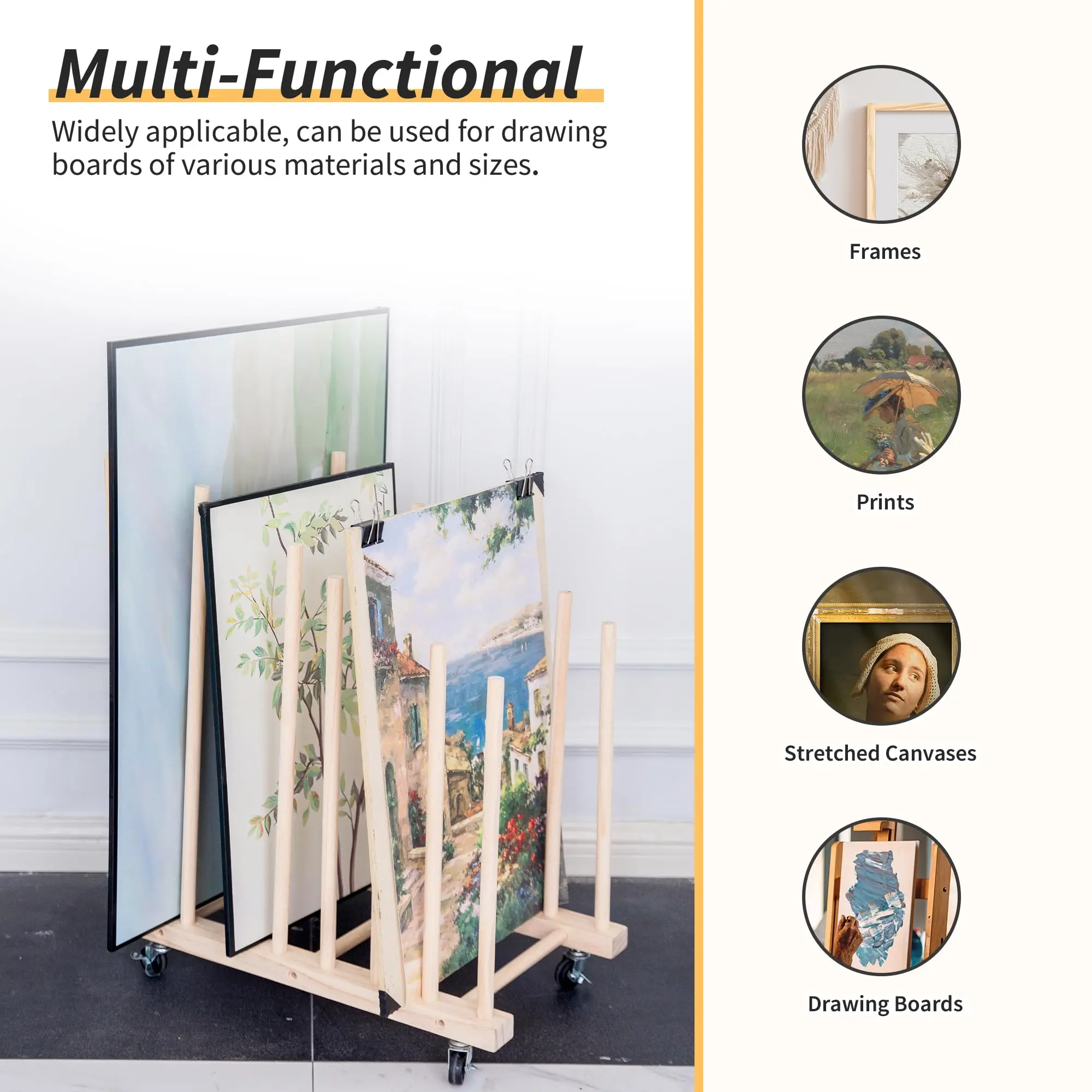 Wooden Storage Stand Caster Wheels Art Studio Easel Classroom Drawing Board Stands Crafts Drying Print Matter Paint Drying Rack