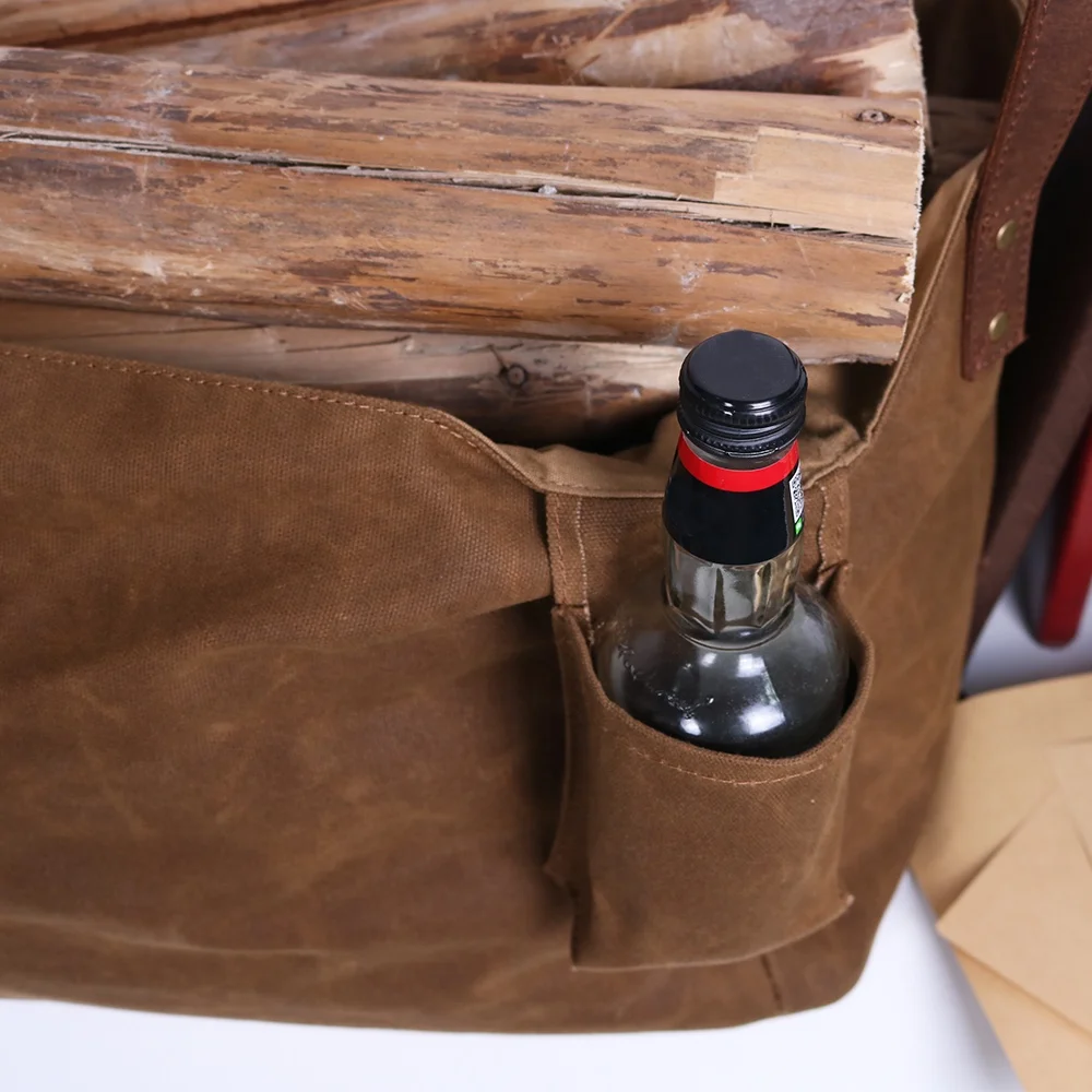 CHANGRONG пользовательская коричневая кожаная ручка Вощеная Холщовая Сумка для переноски бревен