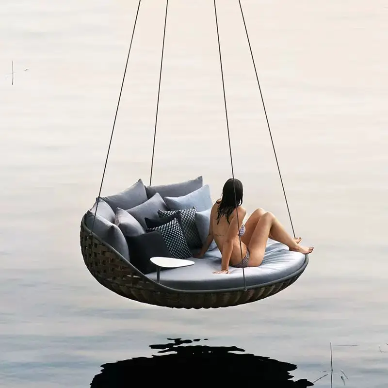 Outdoor Swinging Swing Beds Garden Kids Hammock Bed Outdoor Round Furniture Rattan Sofa Round Rattan Swing Bed