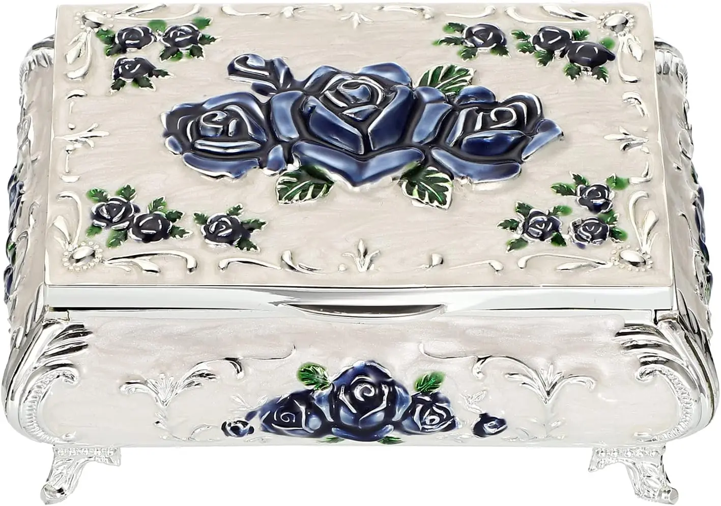 Antique Metal Jewelry Box Practical Home Decor Floral Engraved Chest Ring Case Trinket Storage Organizer