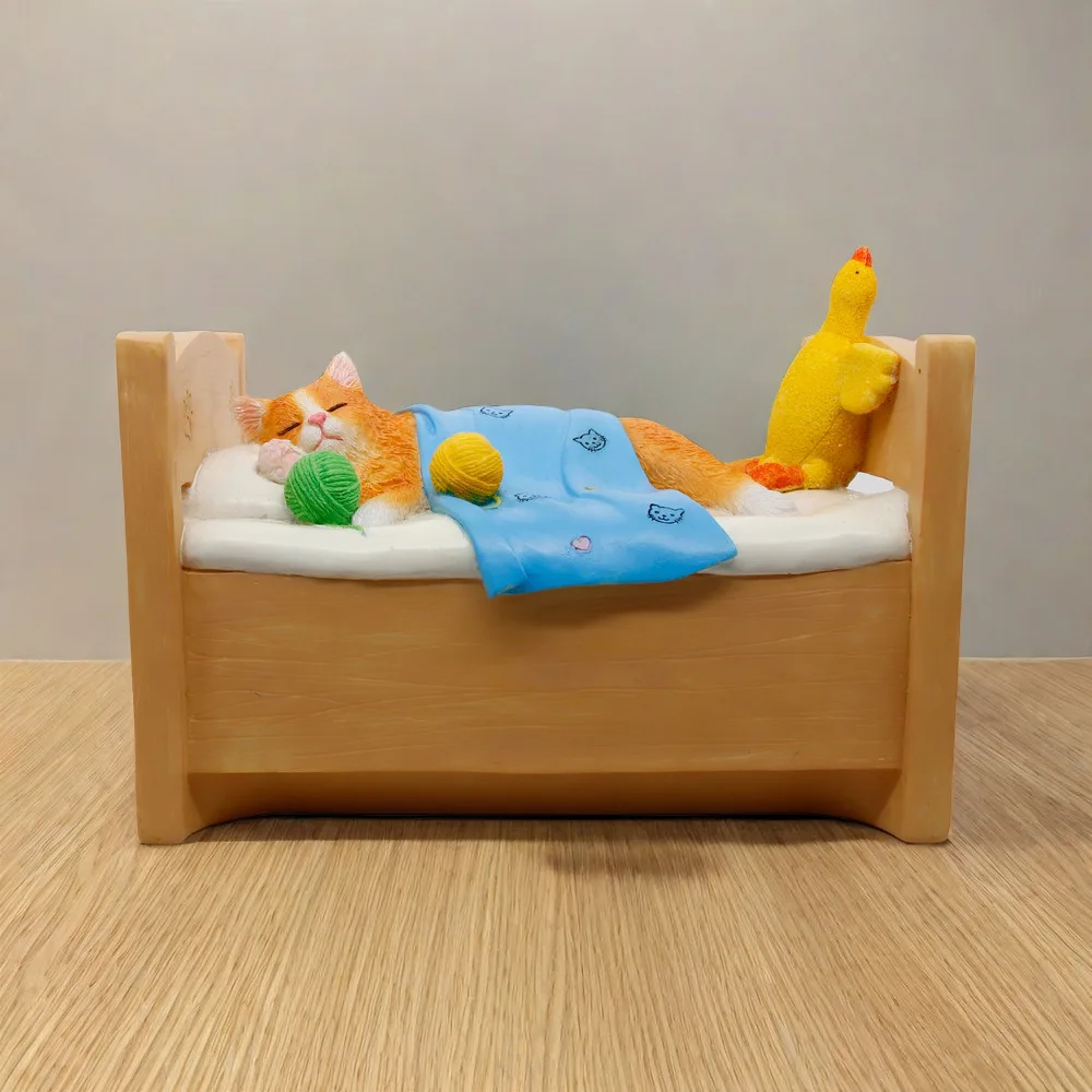 Pet Statue Cat Memorial Stone Thoughtful pet loss gift, elegant interior patio decoration Cat sleeping in bed