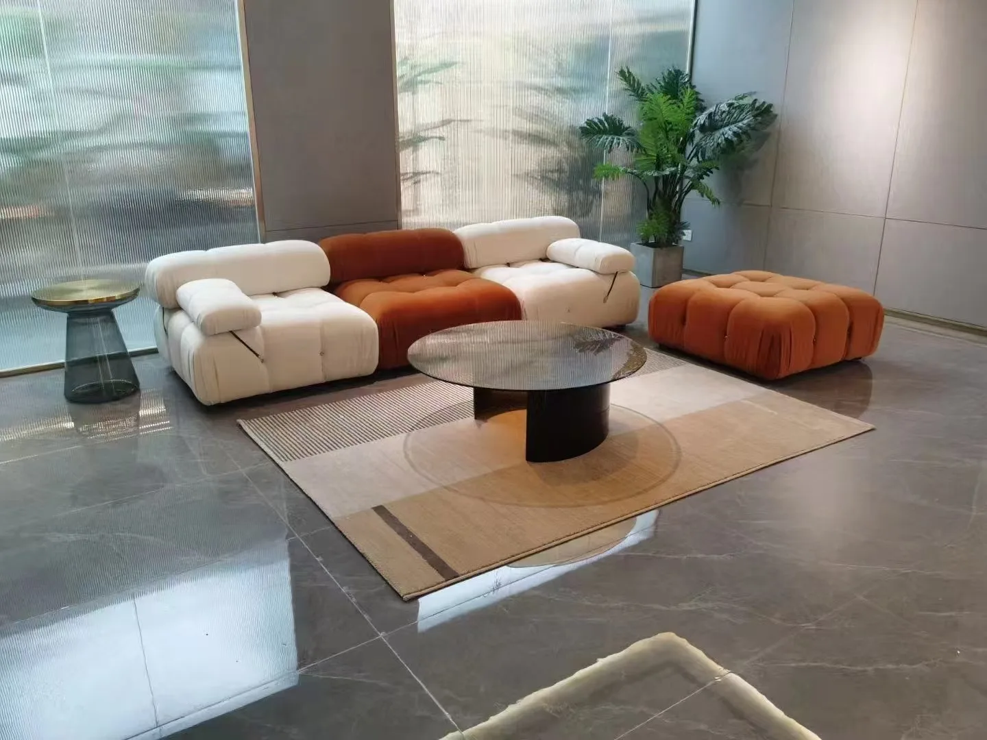 Minimalist Modular Black Boucle Sofa for Living Room - Space-Saving Design with Multiple Orientation Options, Factory Made