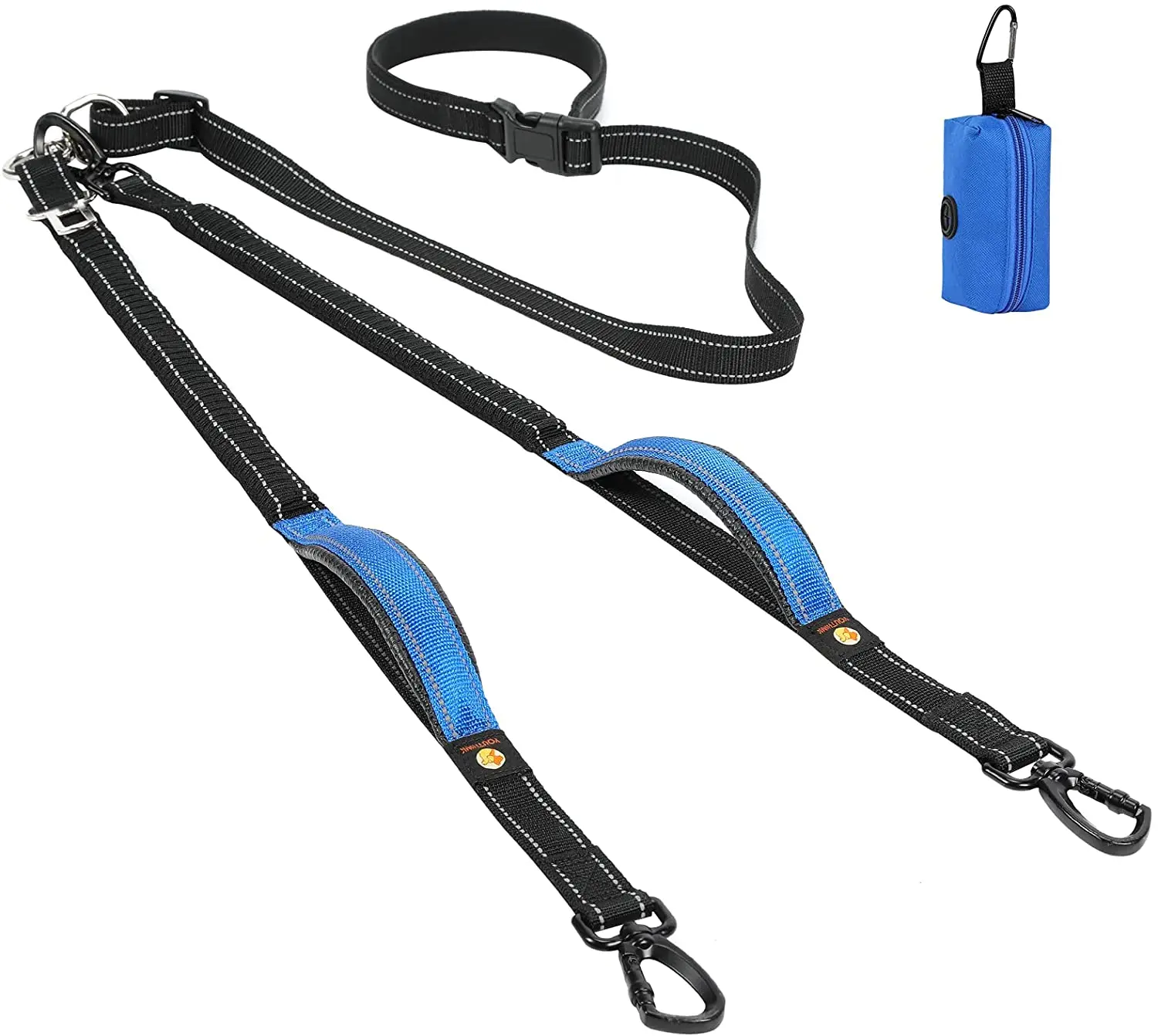 Double Dog rope non tangled dog walking training traction rope  shock-absorbing  reflective elastic belt