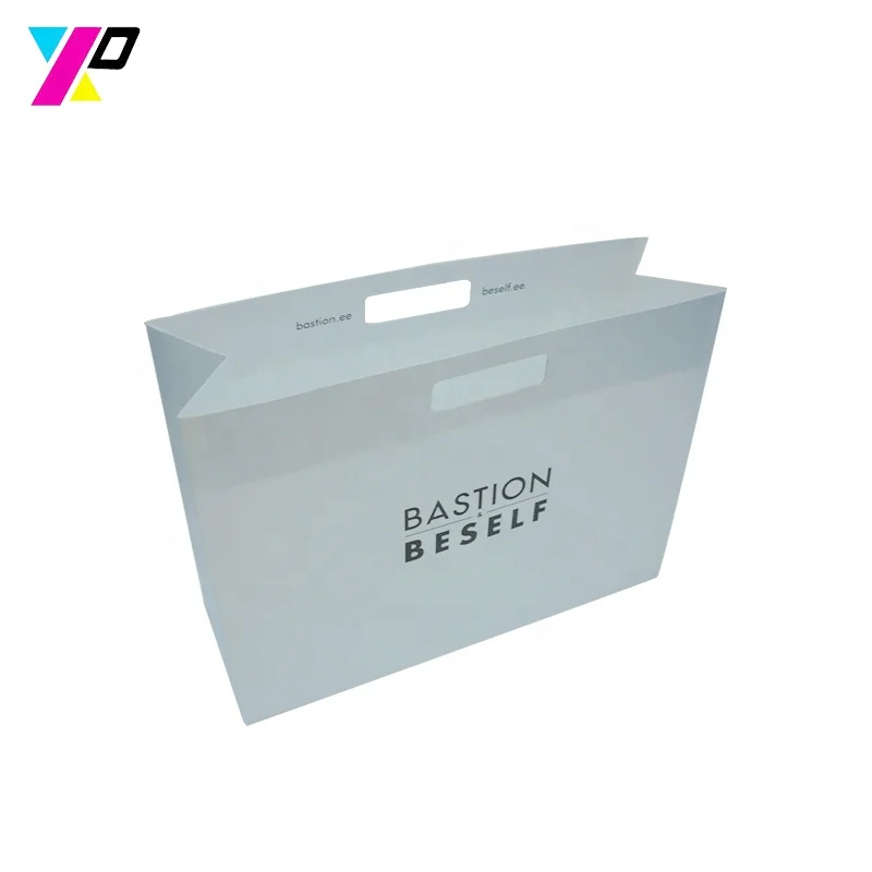 wholesale private customised logo biodegradable gift shopping die cut  handle paper bag for take away food