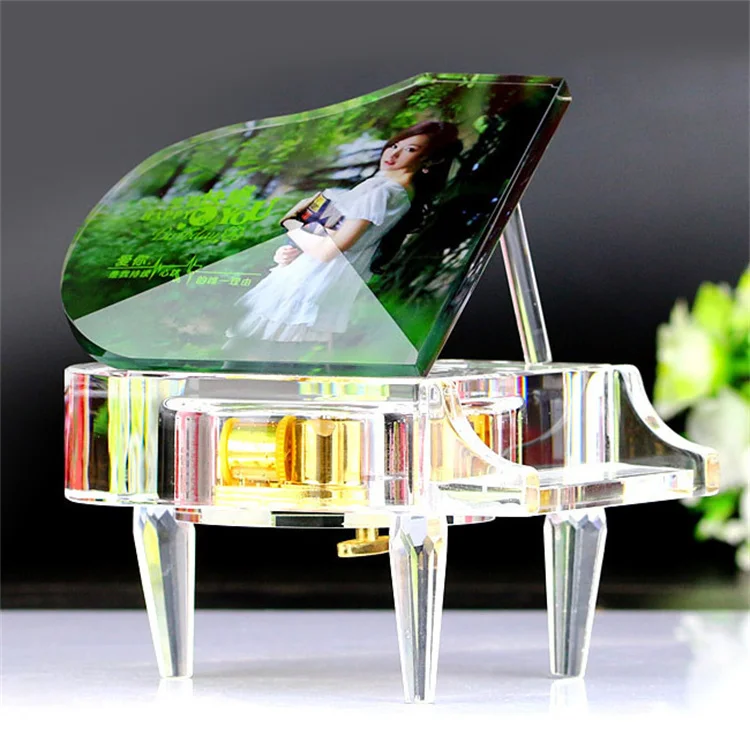 Hotsale Mechanical Jewelry custom Musical Box Glass Crystal Piano for valentine gifts