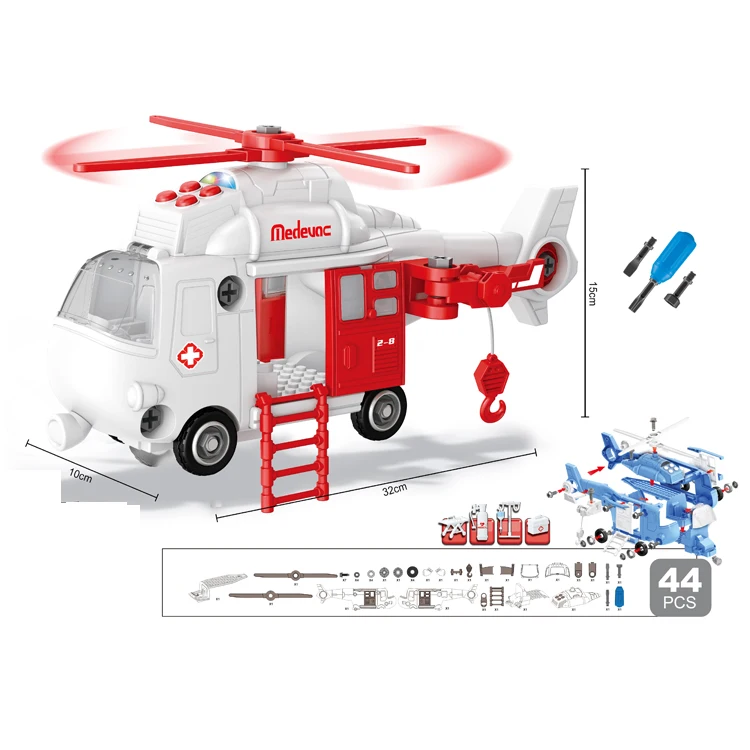 Airplane Toy Helicopter Ambulance Airplane Building Toys Set with Lights Sounds Gift Toys for Boys Girls Kids Age 3-7