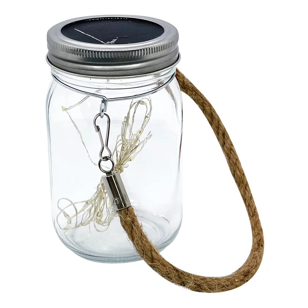 Wholesale blank Custom photo  glass solar LED Light sublimation Mason jar with hemp cord at night