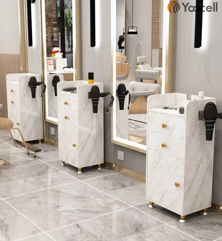 Yoocell White marble plywood color hair salon furniture trolley   plywood trolley