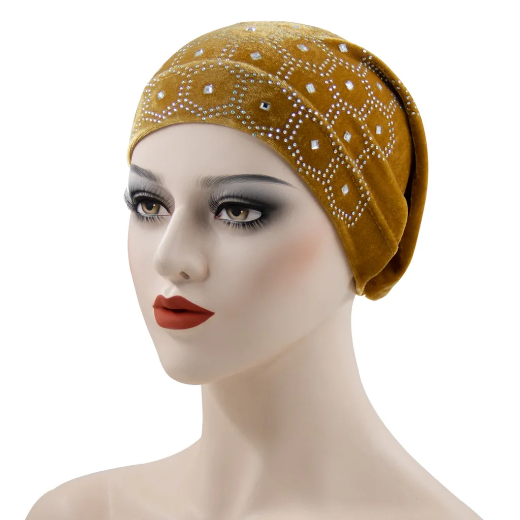 Wholesale 2023 Women Fashion Crystal Muslim Hijab Inner Cap Underscarf Winter Velvet Stretchy Bonnets