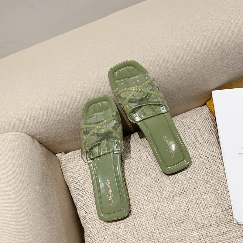 Ladies Fancy Slippers Transparent ABS Jelly Shoes Flat Slides Slippers for Female