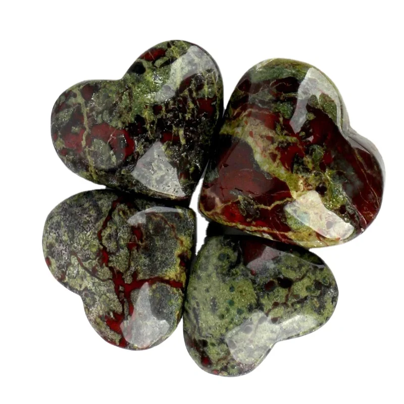 CHUSE Crystal Crafts Natural Dragon Bloodstone Heart Shaped Crystals Healing Stones Heart