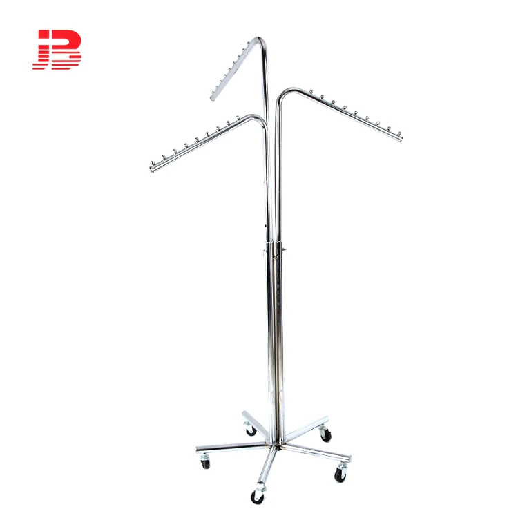 Metal movable waterfall shop equipment display rack garment rack with 3 arms