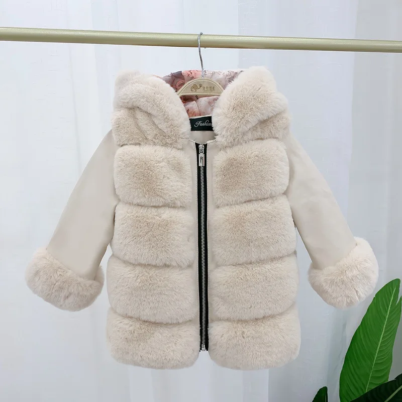 
New Winter Girls Faux Fur Jackets Coats Thick Warm Toddler Kids Winter Faux Fur Baby Coat 